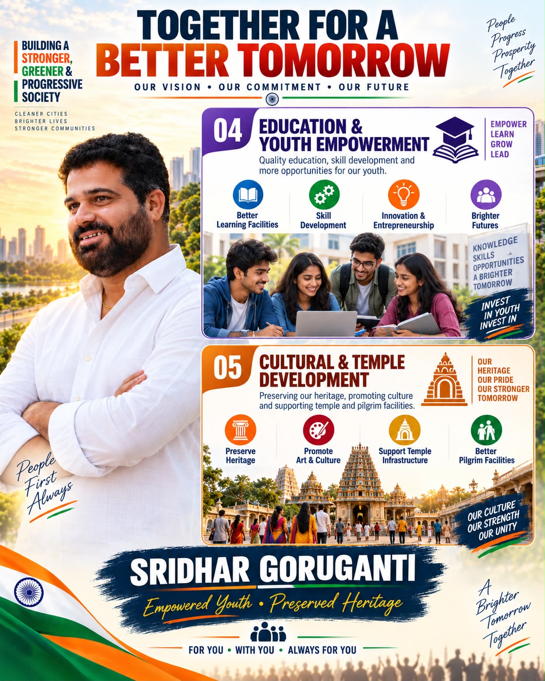 Vision 04 and 05 — Education, youth empowerment, cultural and temple development